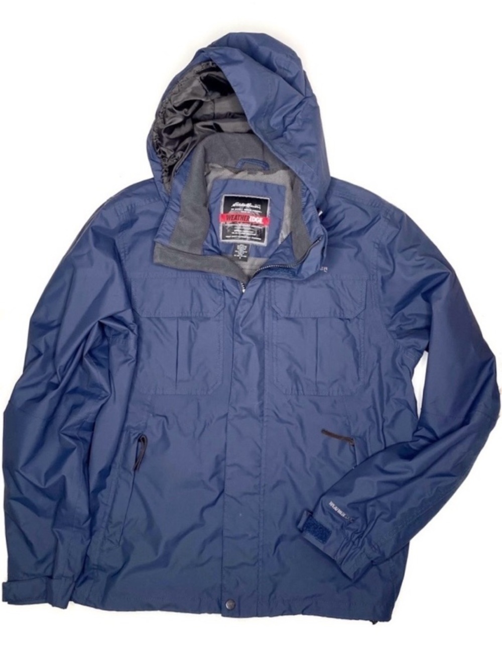 Eddie Bauer WeatherEdge Waterproof Rain Jacket Mens Sz M Blue Hooded Lightweight